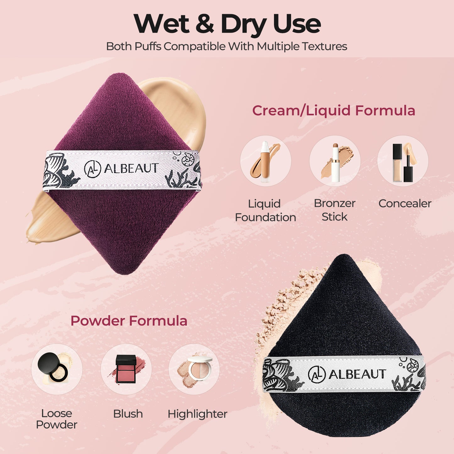2PCS Triangle&Diamond Shape Large Powder Puff