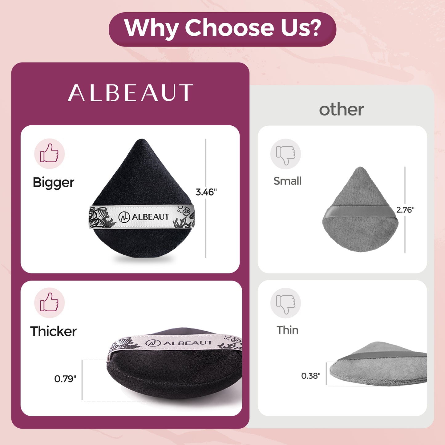 2PCS Triangle&Diamond Shape Large Powder Puff