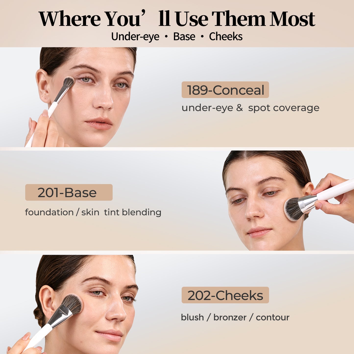 Foundation Blush Concealer Brush 201 202 189